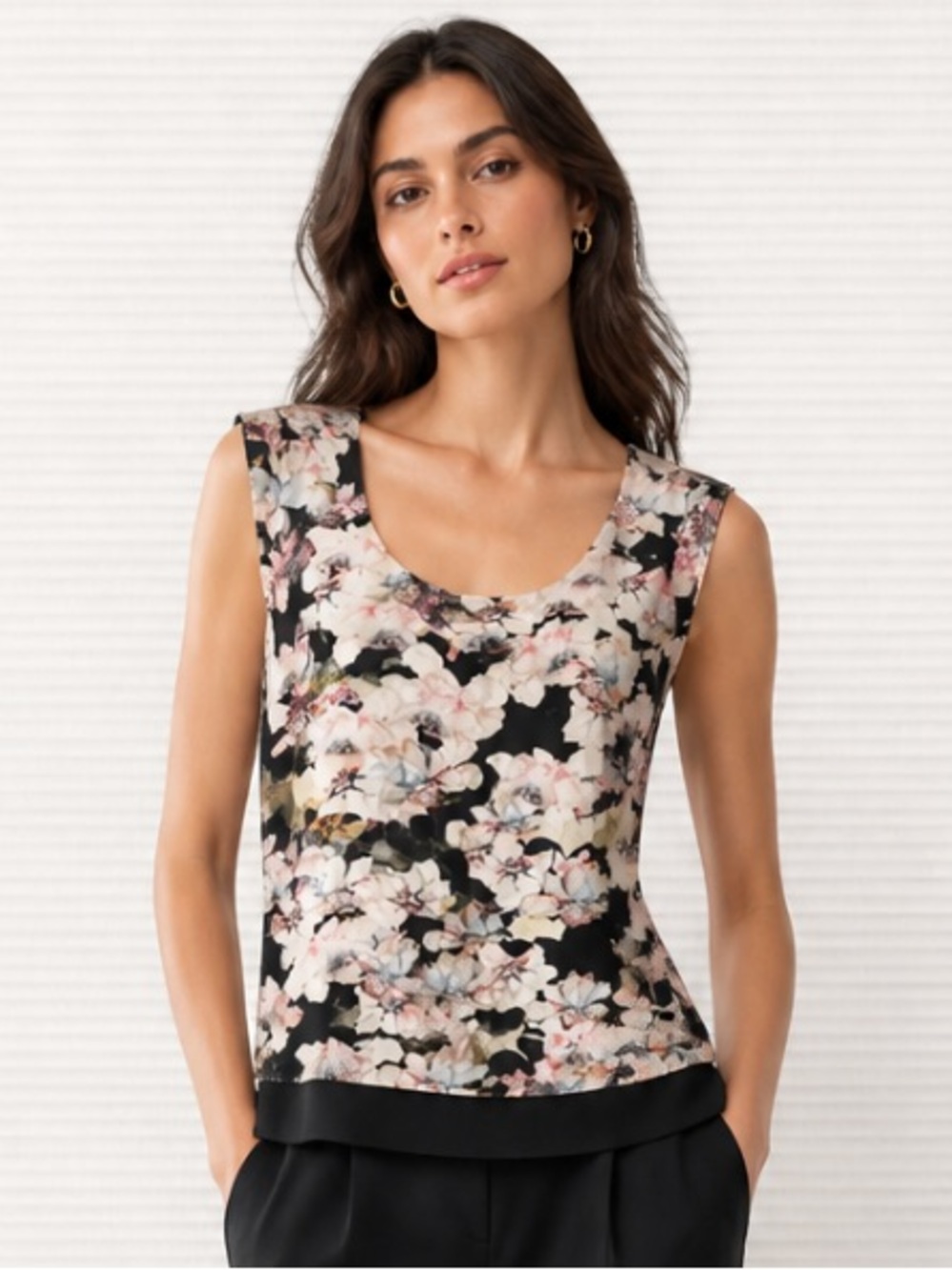 REBECCA TAYLOR Silk Blouse Floral Black Pink White Cap Sleeves